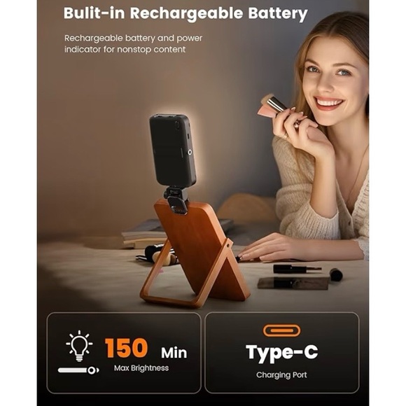 Selfie Light with Soft Diffuser & Built-in Stand 96 LED Rechargeable Clip Light - Picture 6 of 12